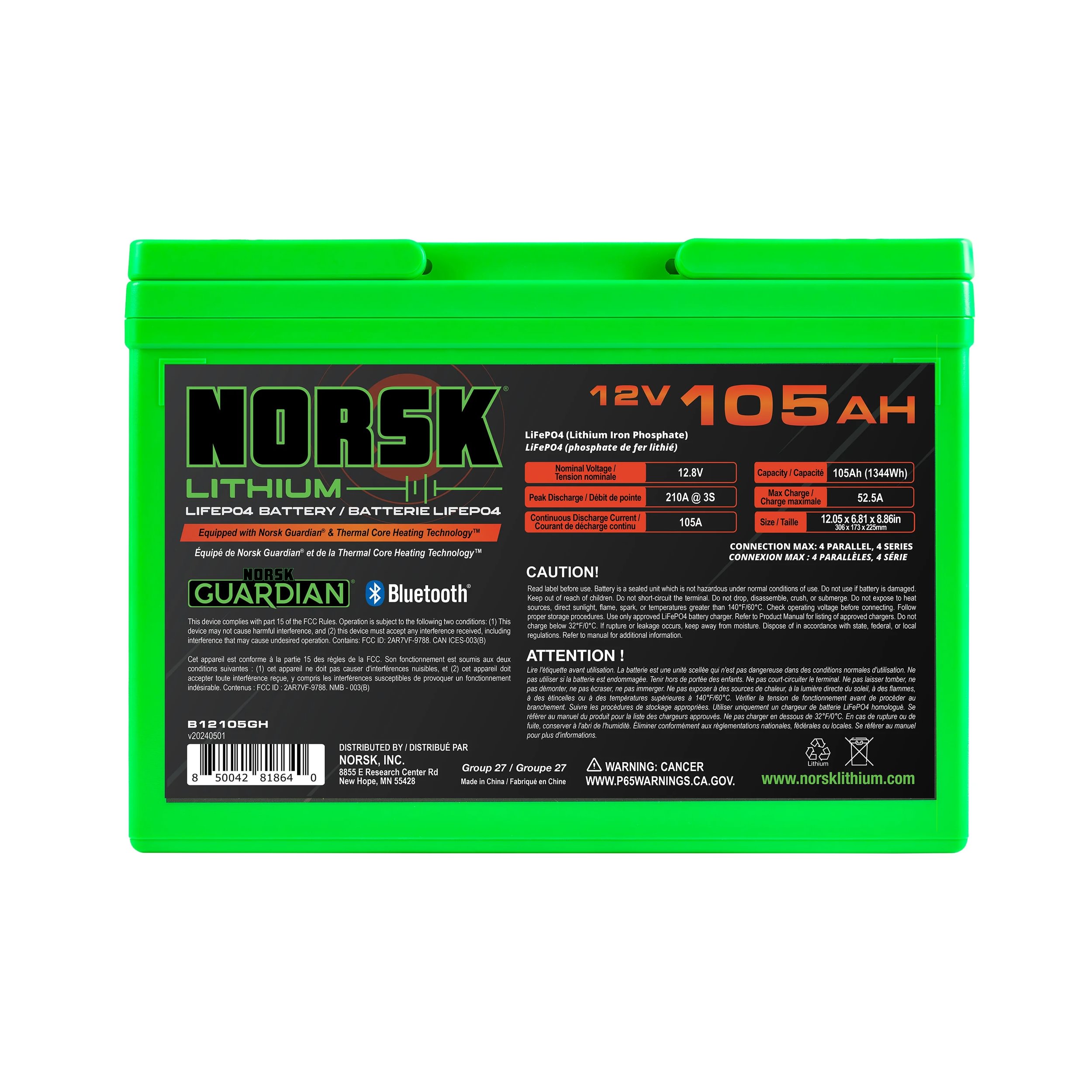 12V 105AH LIFEPO4 HEATED LITHIUM DEEP CYCLE BATTERY - Image 2